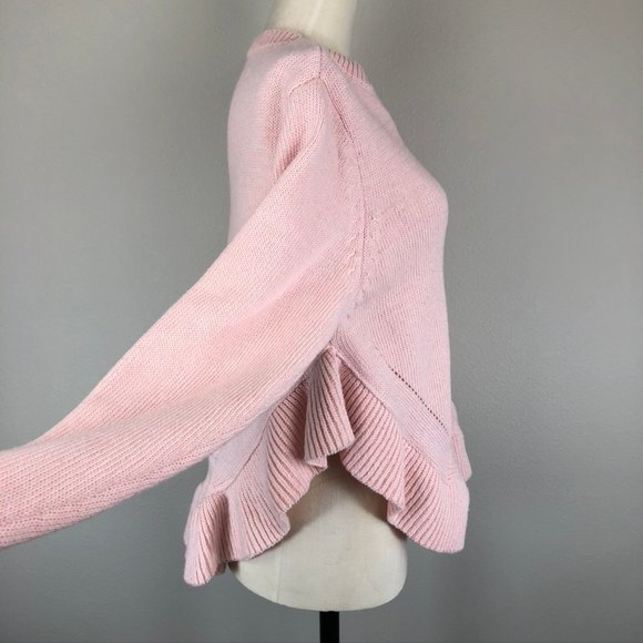 Soft Pink Cotton Ruffle Peplum Sweater - Picture 3 of 8